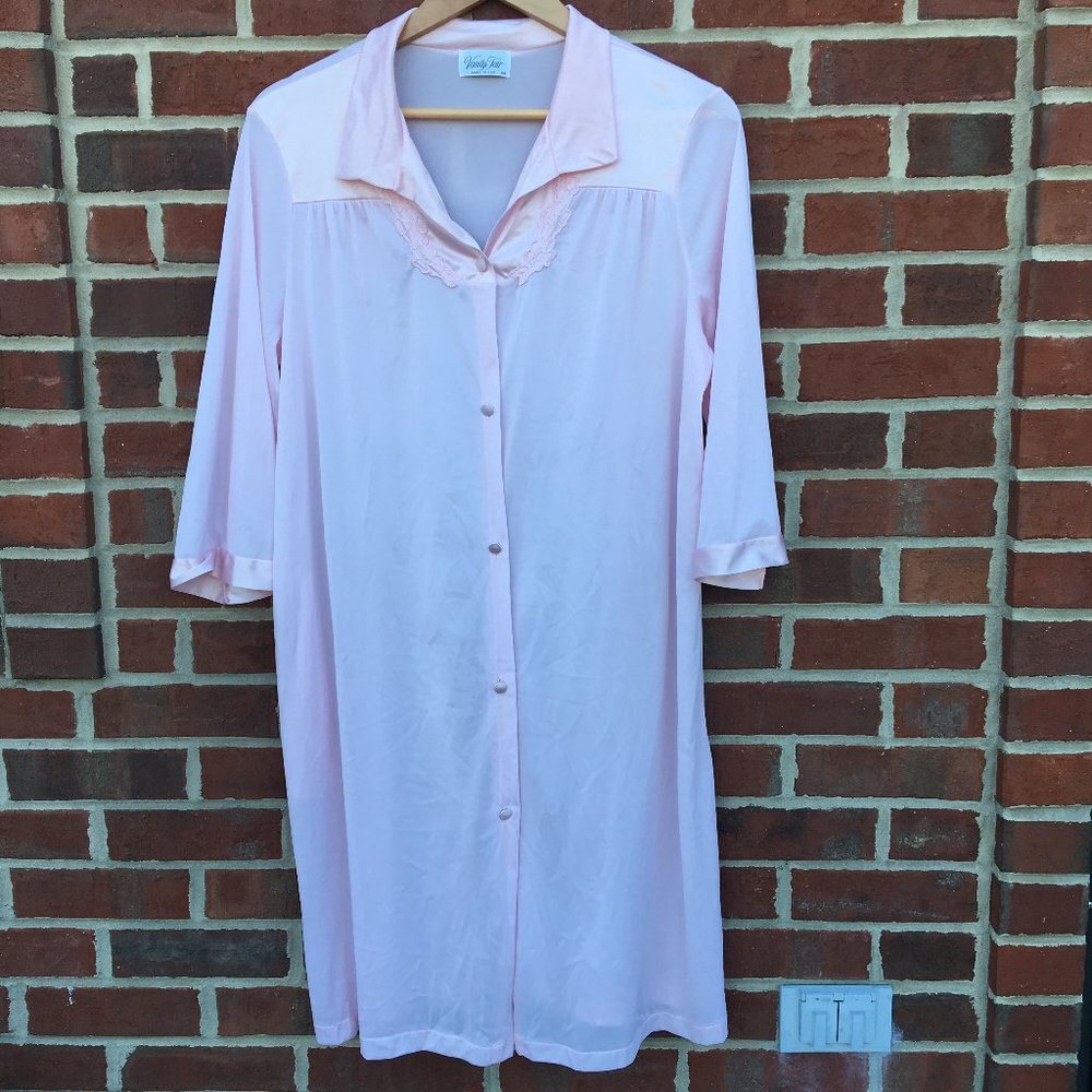 Vintage Vanity Fair Robe Gown Button Front Pink Medium